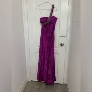 Purple Satin One Shoulder Blinged Jeweled Prom, Wedding Guest, Party Dress